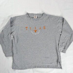 VTG Texas Longhorns Gray Orange Embroidered Crewneck Sweatshirt Side Slits